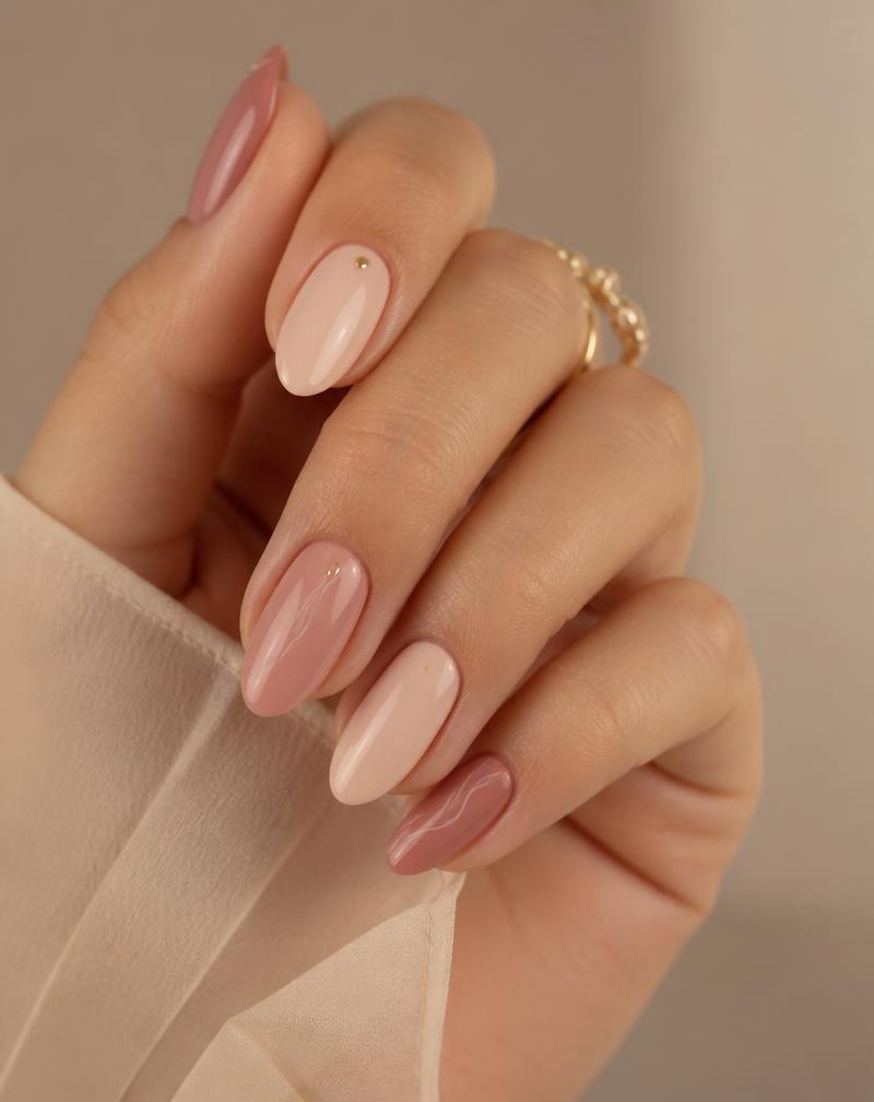 Verzorgde nagels met minimalistische nail art in nude en rosé tinten